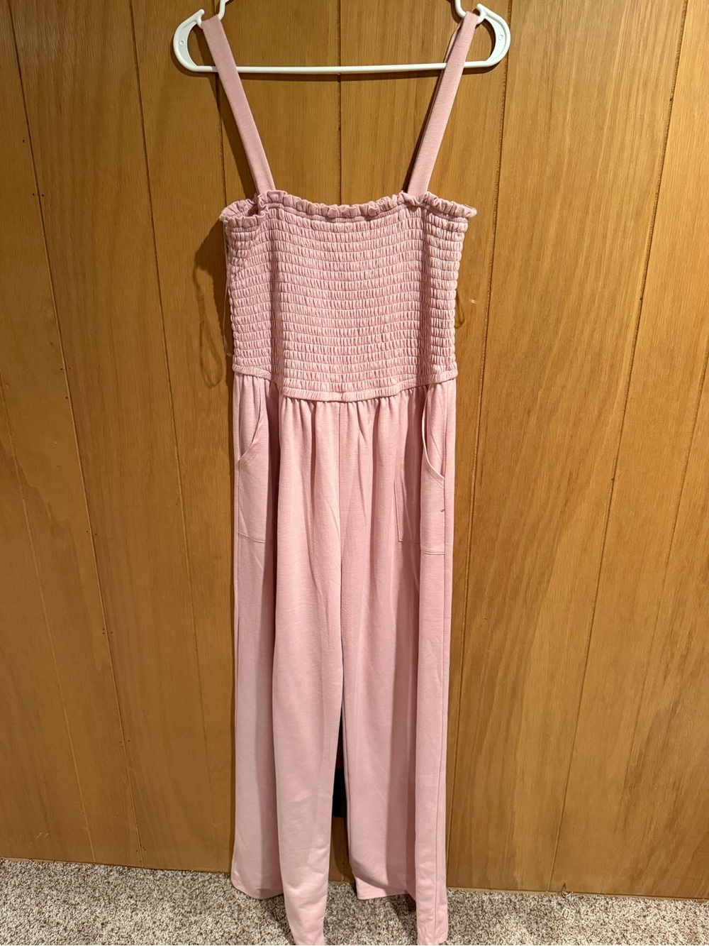 Moa Moa Pink Smocked Strap Wide-Leg Jumpsuit